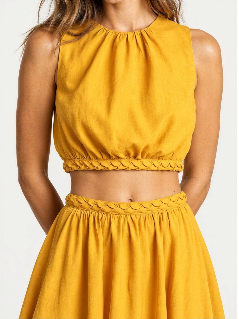 SÉZANE Abella Linen-Blend Blouse, Yellow, FR42/US10